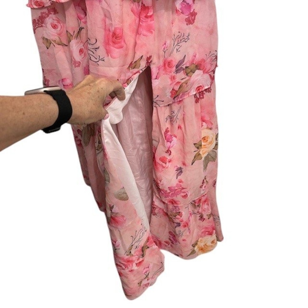 Floral Pink Maxi Dress Ruffle Tiered Corset Back Party Wedding Homecoming Prom‎ - Picture 3 of 16